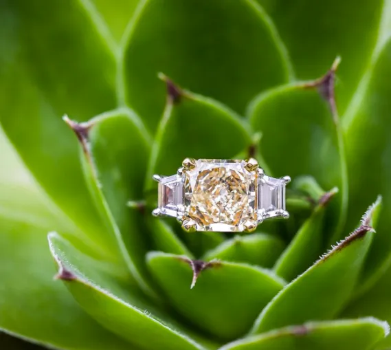 4.06carat GIA Certified Three Stone Fancy Light Yellow Diamond Engagement Ring