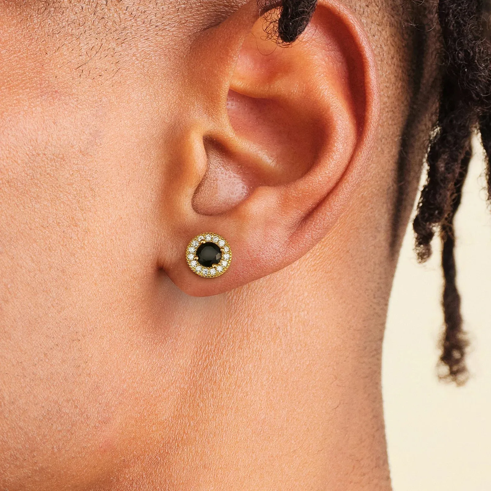 7.5mm Black Diamond Round Stud Earrings in 14K Gold
