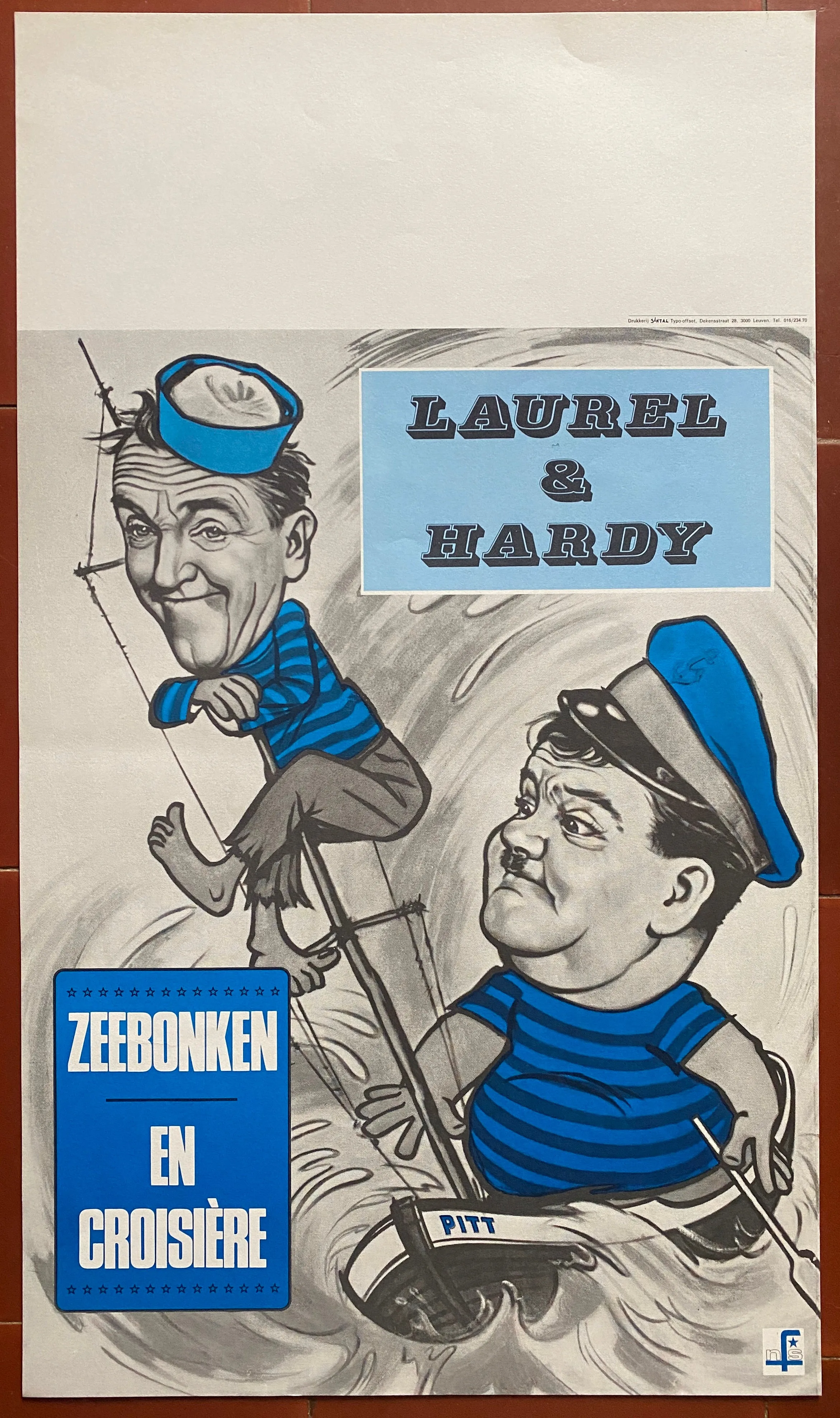 Affiche Belge LAUREL ET HARDY EN CROISIERE Saps at Sea BATEAU 35x60cm 70's