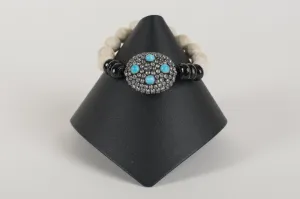 Agate and Black Onyx with Rock Crystal and Turquoise Focal Bead