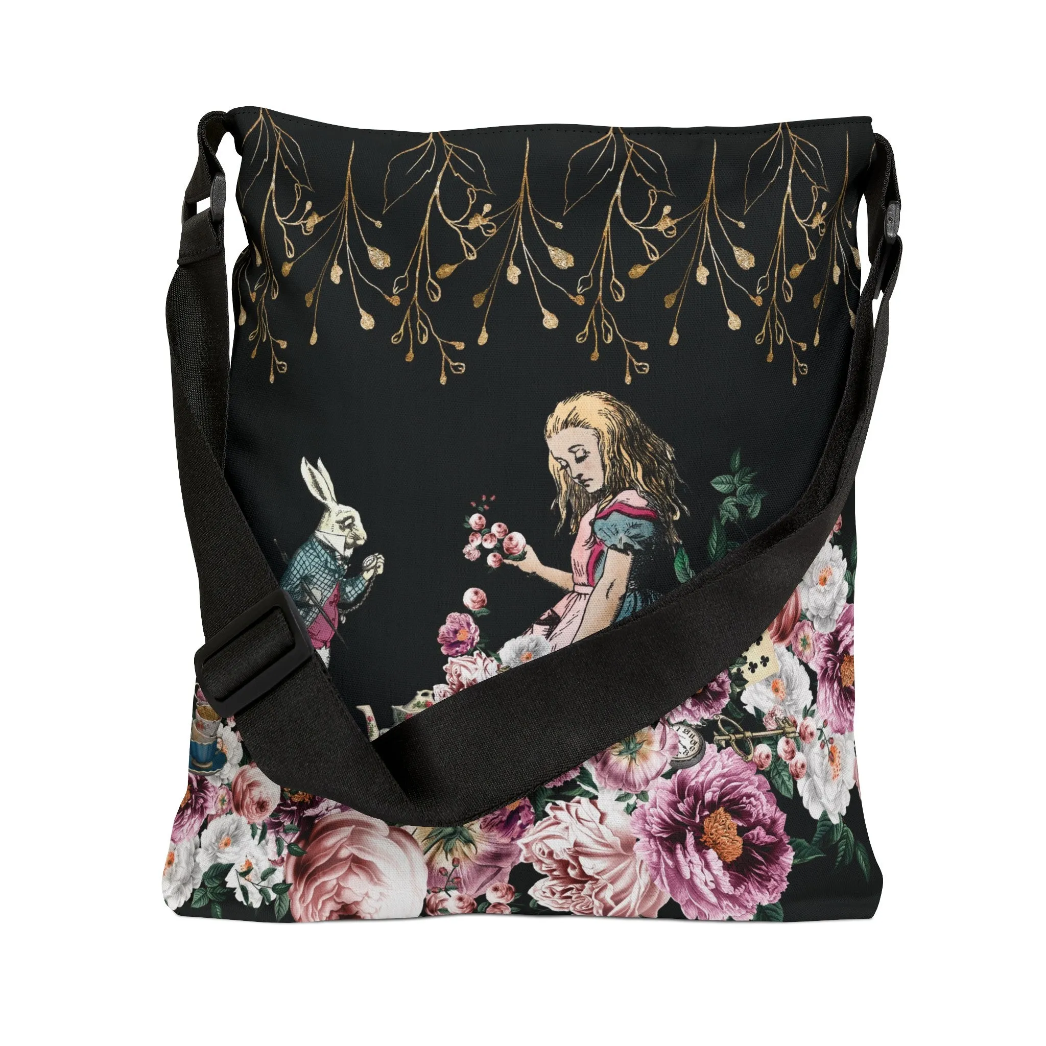 Alice in Wonderland Pink Roses Adjustable Tote Bag