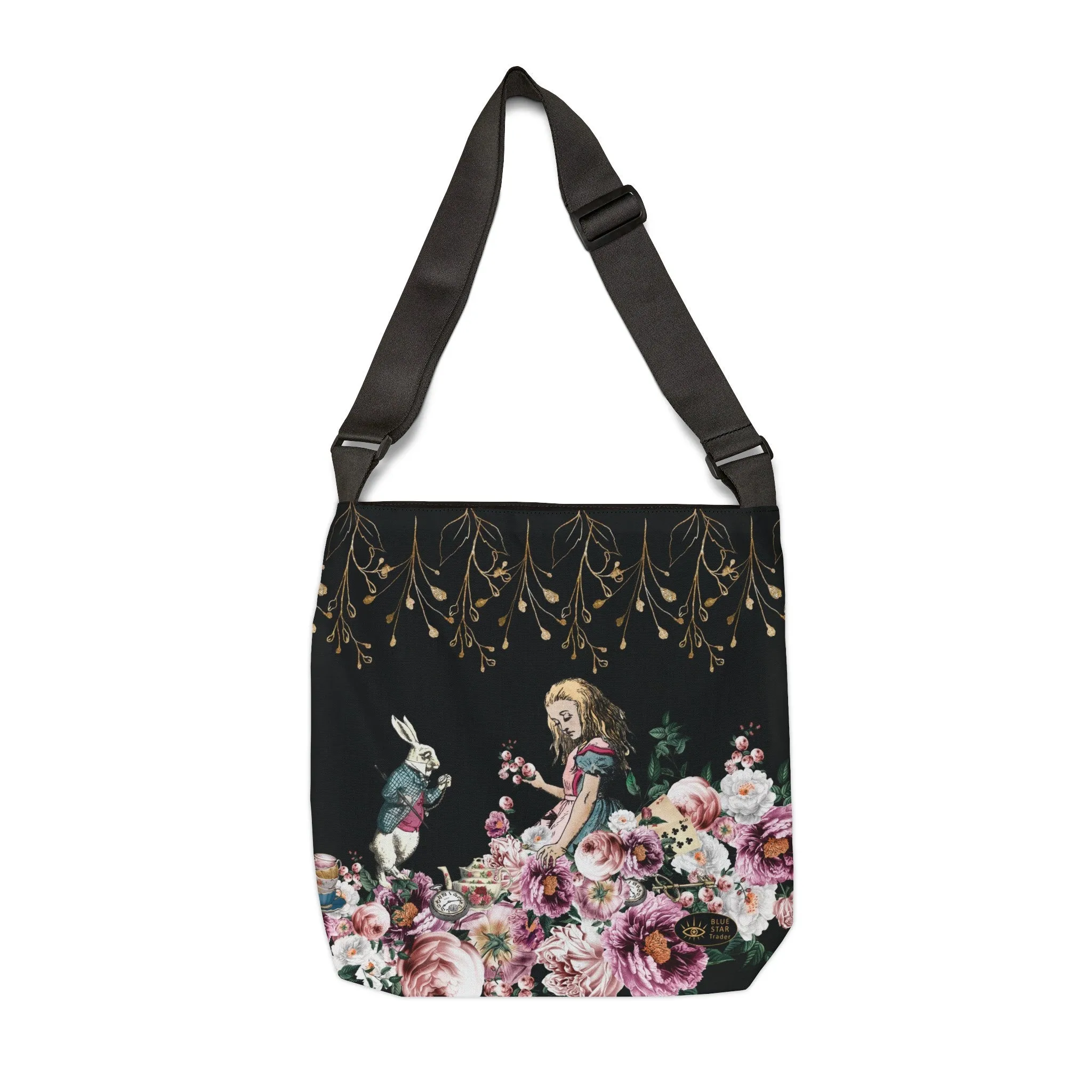 Alice in Wonderland Pink Roses Adjustable Tote Bag