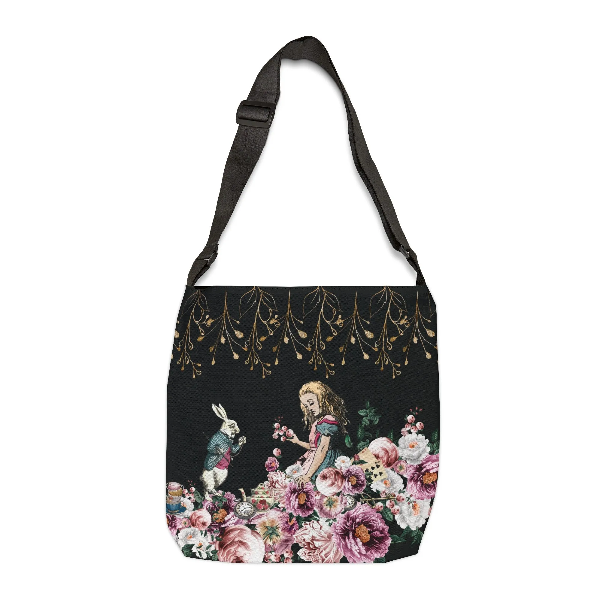 Alice in Wonderland Pink Roses Adjustable Tote Bag