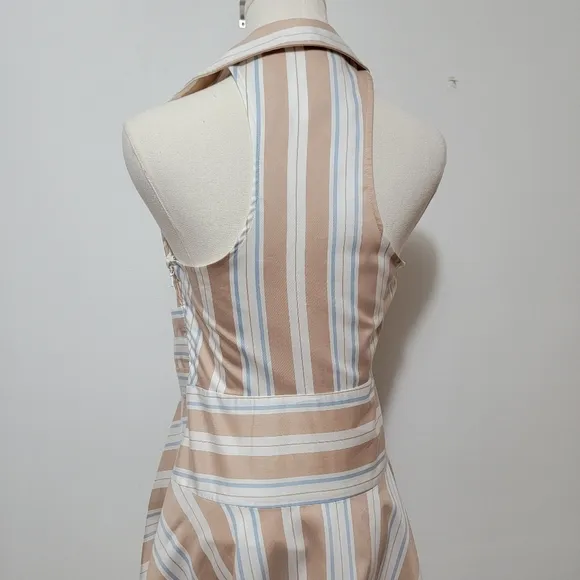 Anthropologie Maeve Asymmetrical White Tan &amp; Blue Stripe Wrap Shirt Dress Size 0