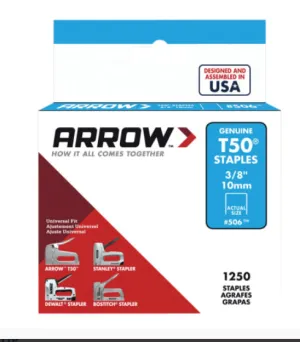 Arrow T50/55 3/8in (10mm) Staples (Pack 1250)