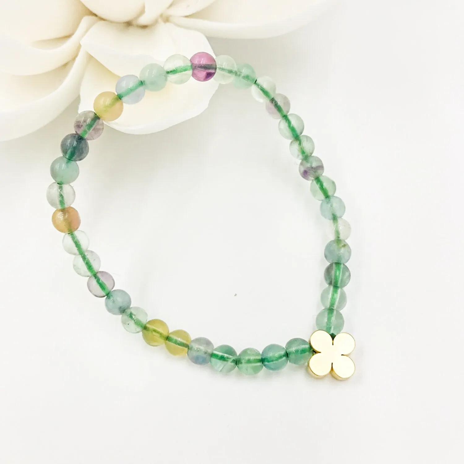 Beaded Clover Fluorite Bracelet