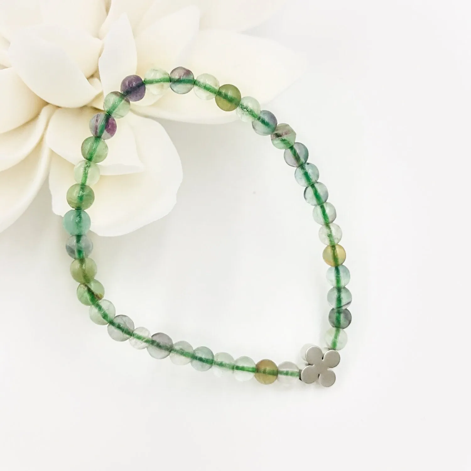Beaded Clover Fluorite Bracelet