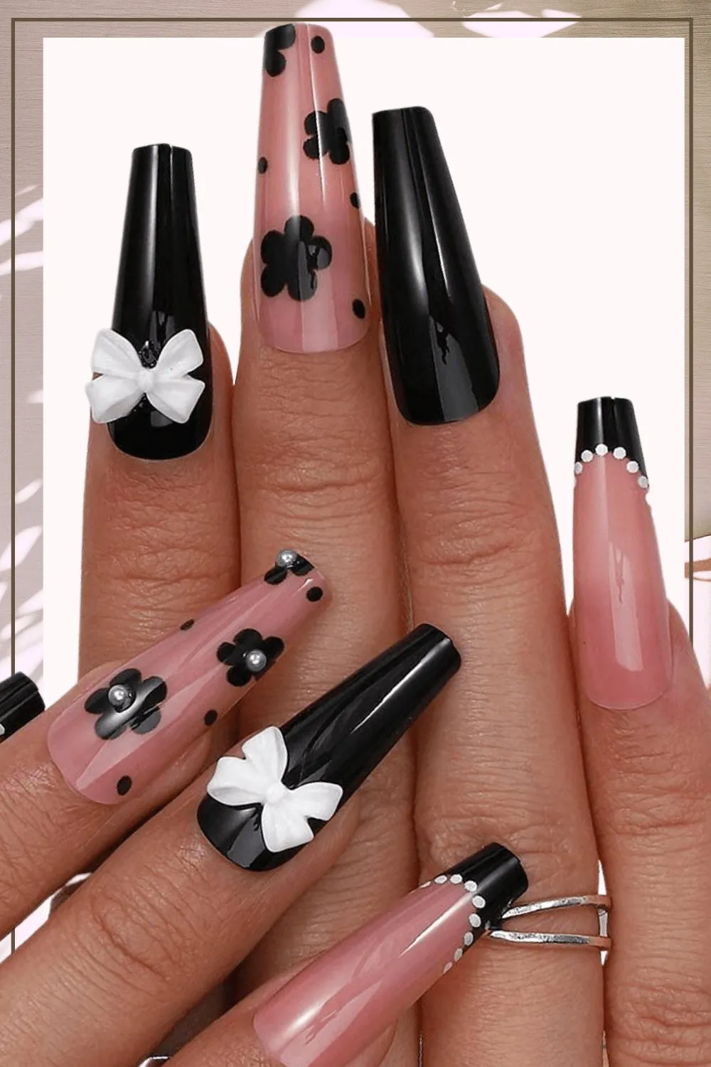 Black And White Bow Coffin Press On Nails Kit