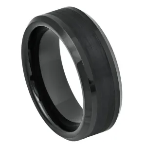 Black IP Plated Brushed Center Shiny Lines on each side Beveled Edge - 8mm