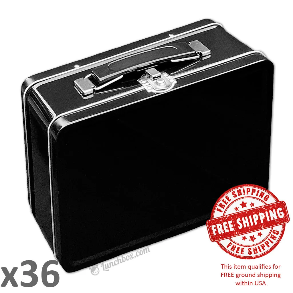 Black Medium Plain Metal Lunch Boxes - Case of 36