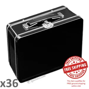 Black Medium Plain Metal Lunch Boxes - Case of 36