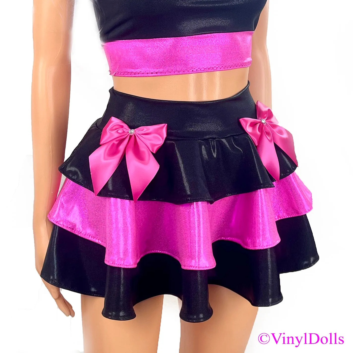 Black Pink Shiny Layered Skirt