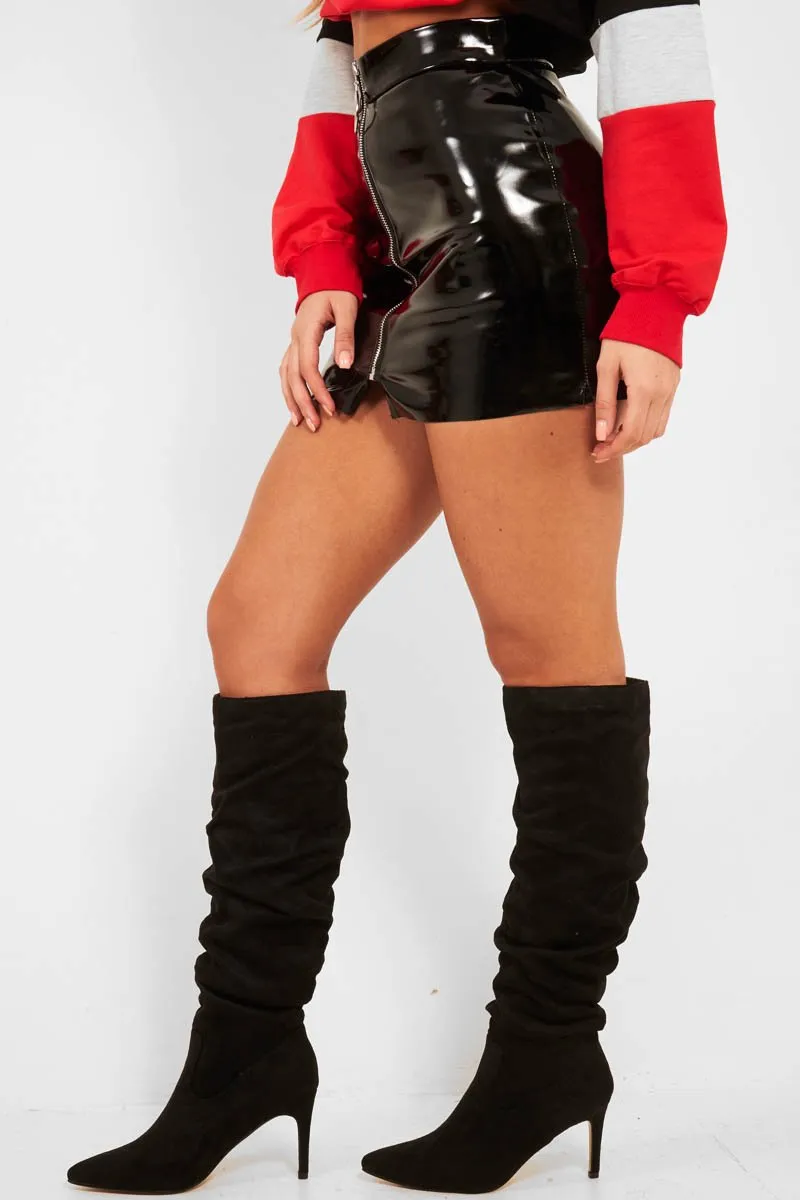 Black Shiny Vinyl Mini Skirt - Aariah