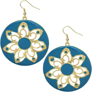 Blue Glossy Floral Dangle Earrings