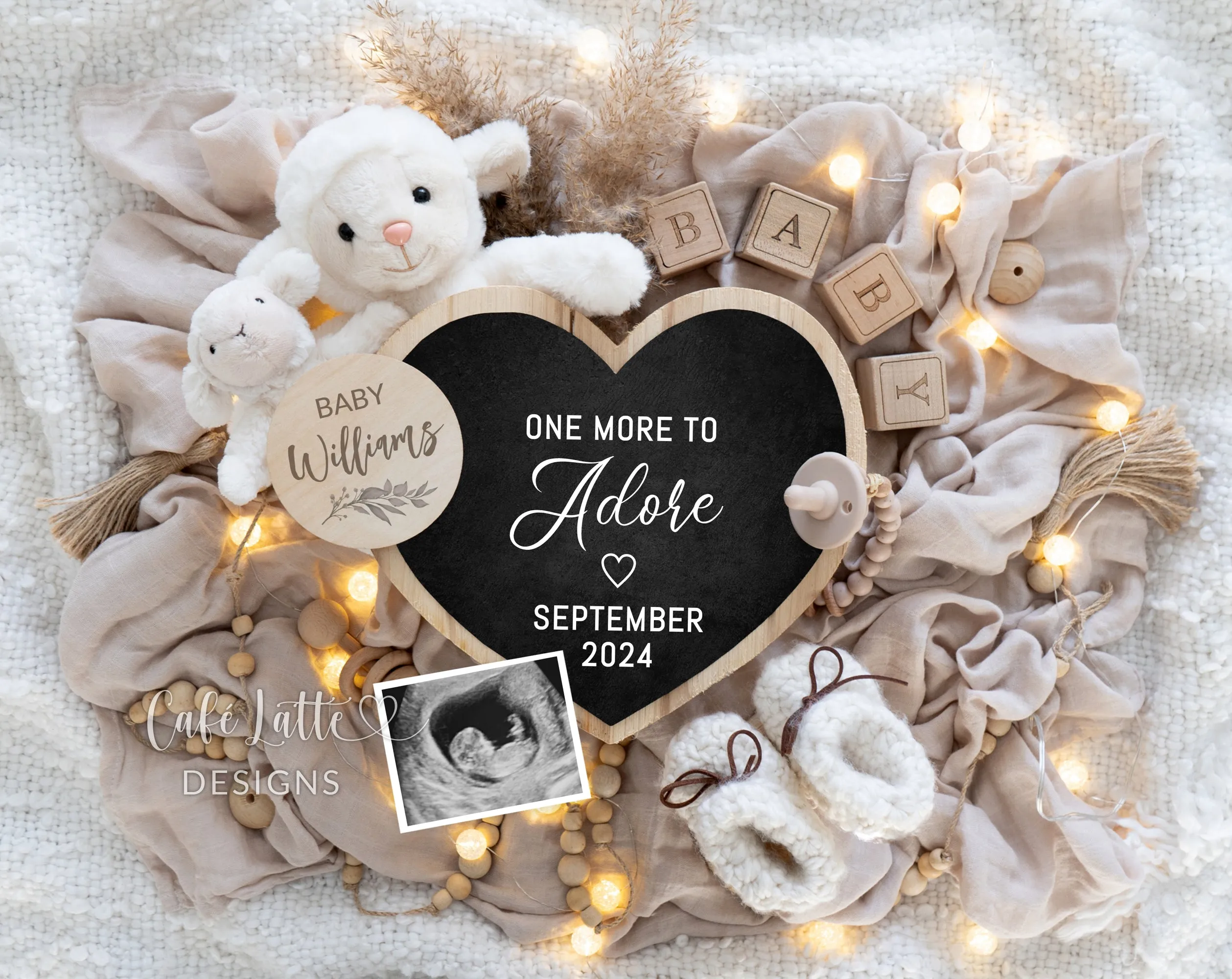 Boho Digital Pregnancy Announcement Template - Mama Lamb & Heart