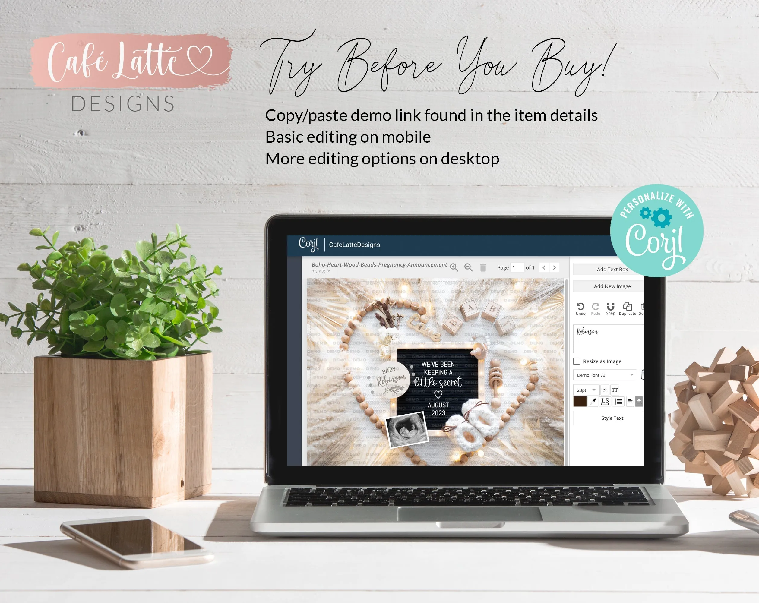Boho Digital Pregnancy Announcement Template - Mama Lamb & Heart