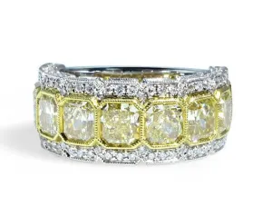 Breathtaking Totaling 5.39 ctw Radiant Cut Fancy Yellow Diamond Ring
