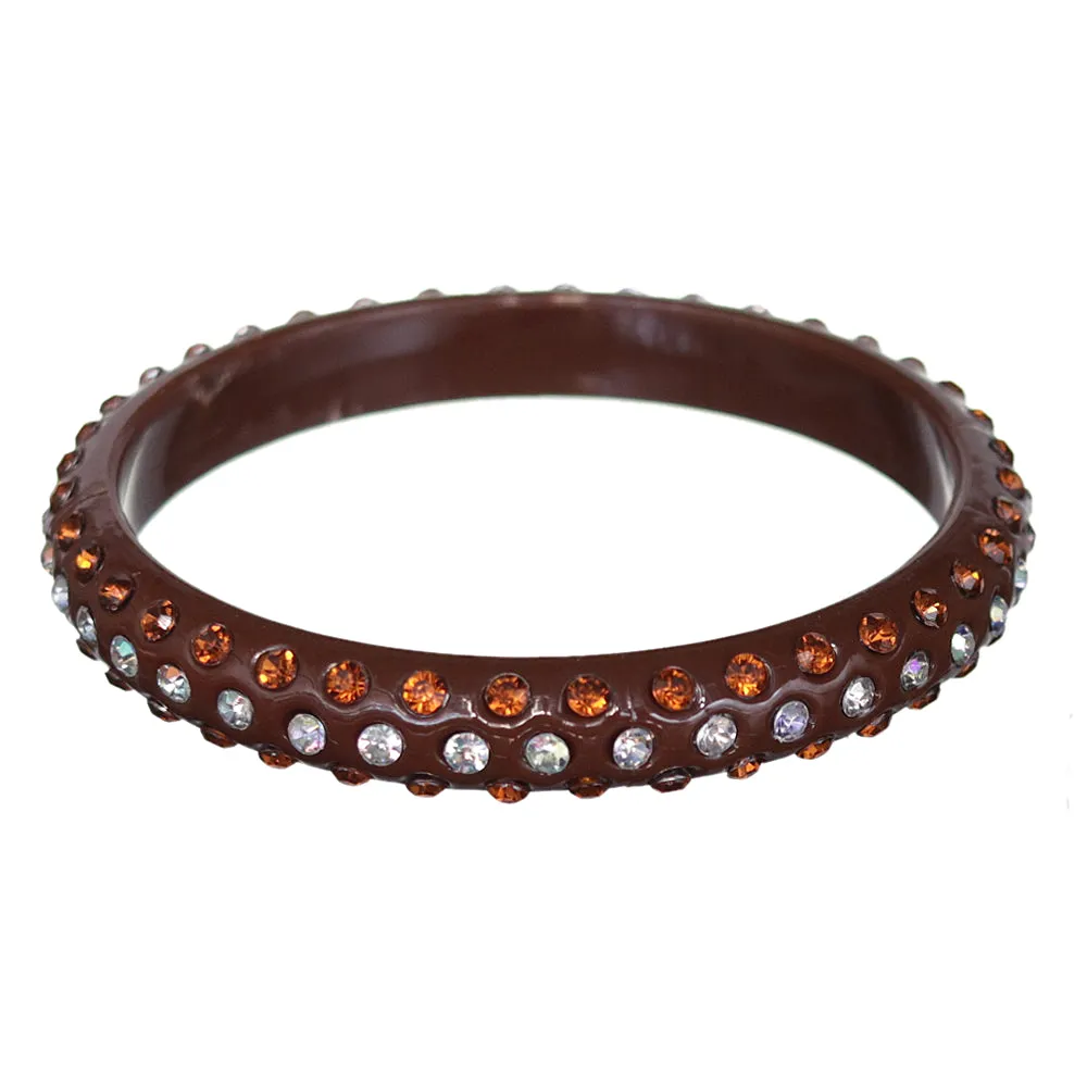Brown Triple Row Rhinestone Bangle Bracelet