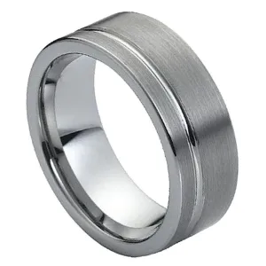 Brushed with Polished Shiny Off-Center Groove - 8mm