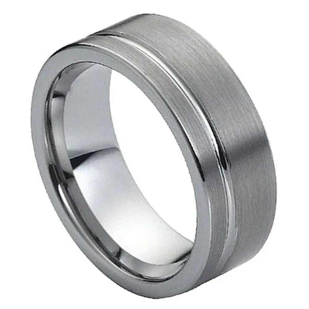 Brushed with Polished Shiny Off-Center Groove - 8mm