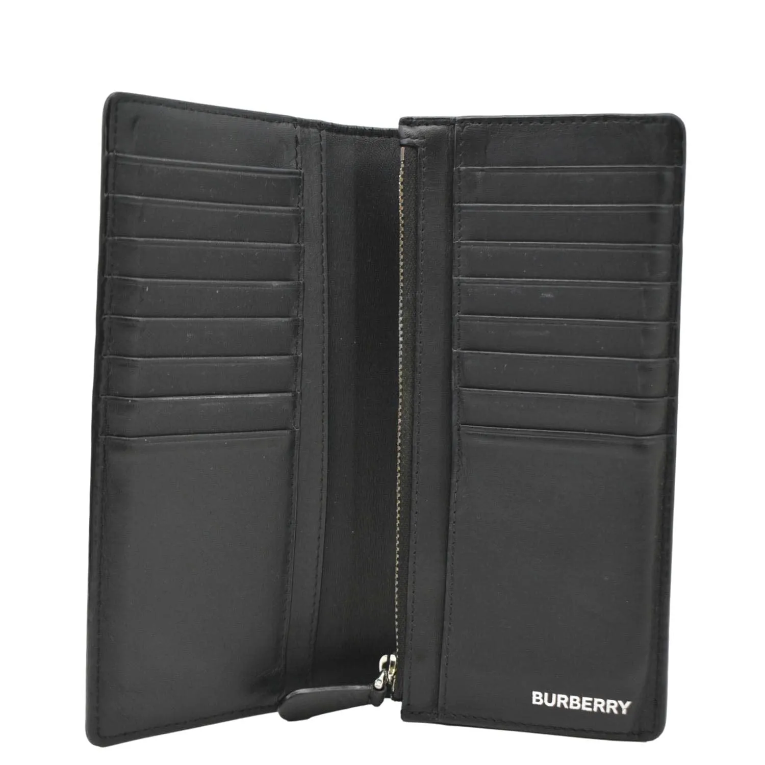 BURBERRY London Check Leather Zip Wallet Black