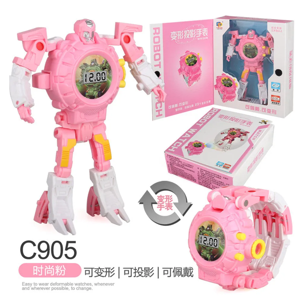 Cartoon Watch Toy Deformation Robot Electronic with Project Children's Toys Yellow (no projection deformable)