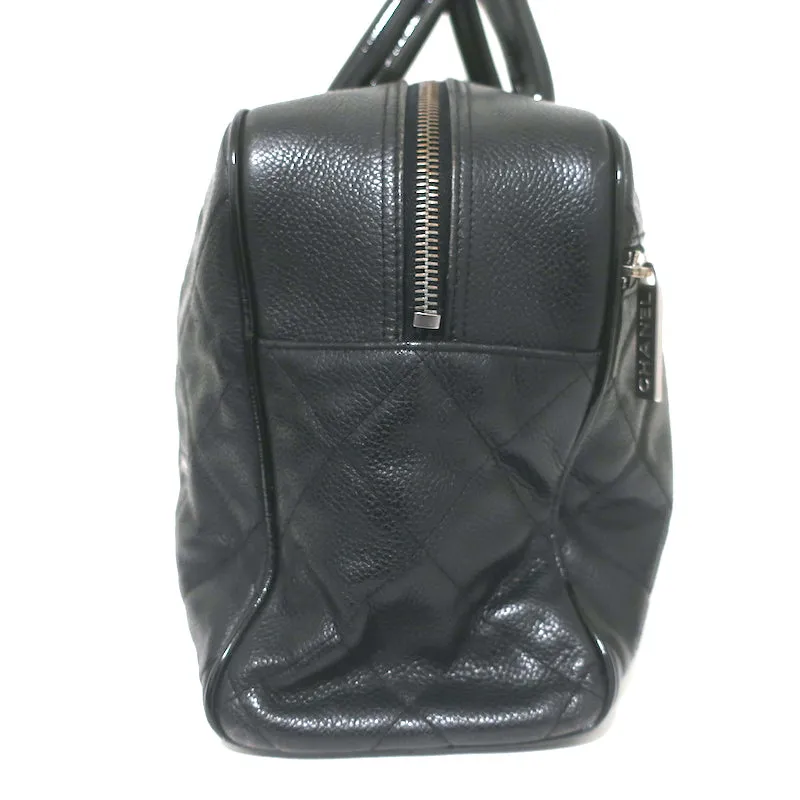 Chanel 2000 Large Logo Bowler Bag Black Quilted Caviar Leather & Patent