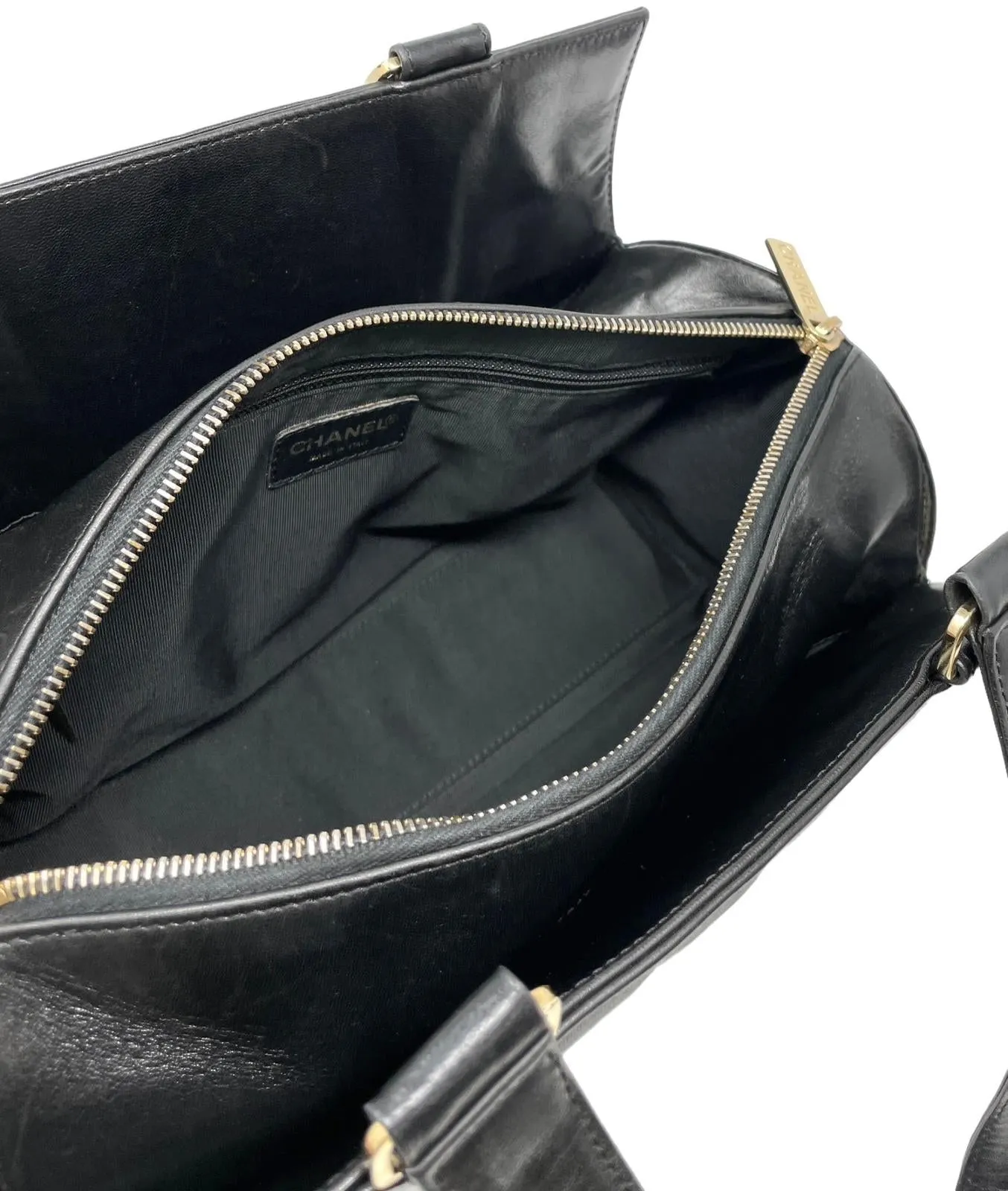 Chanel Black Logo Barrel Bag