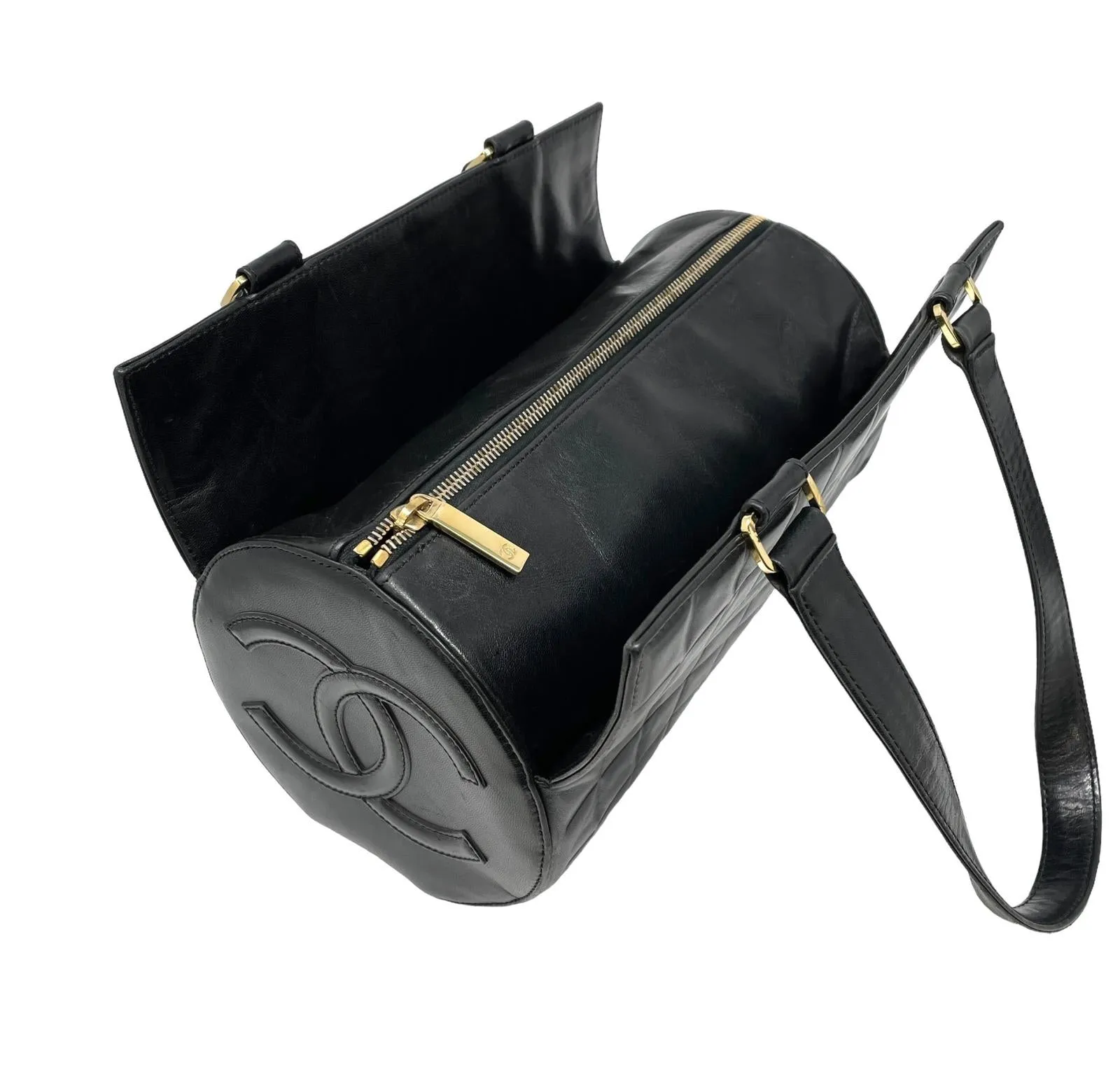 Chanel Black Logo Barrel Bag