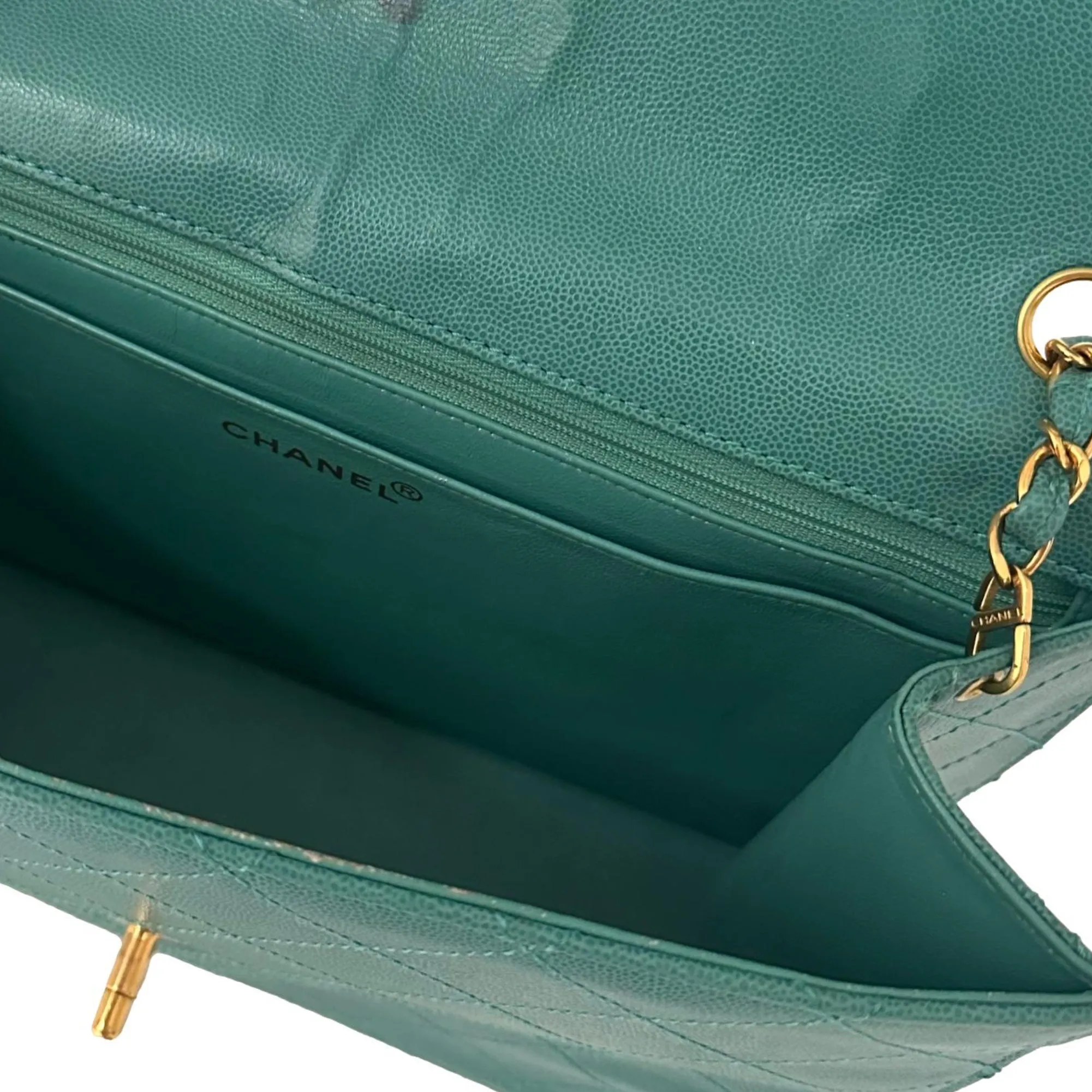 Chanel Turquoise Caviar Jumbo Flap Bag