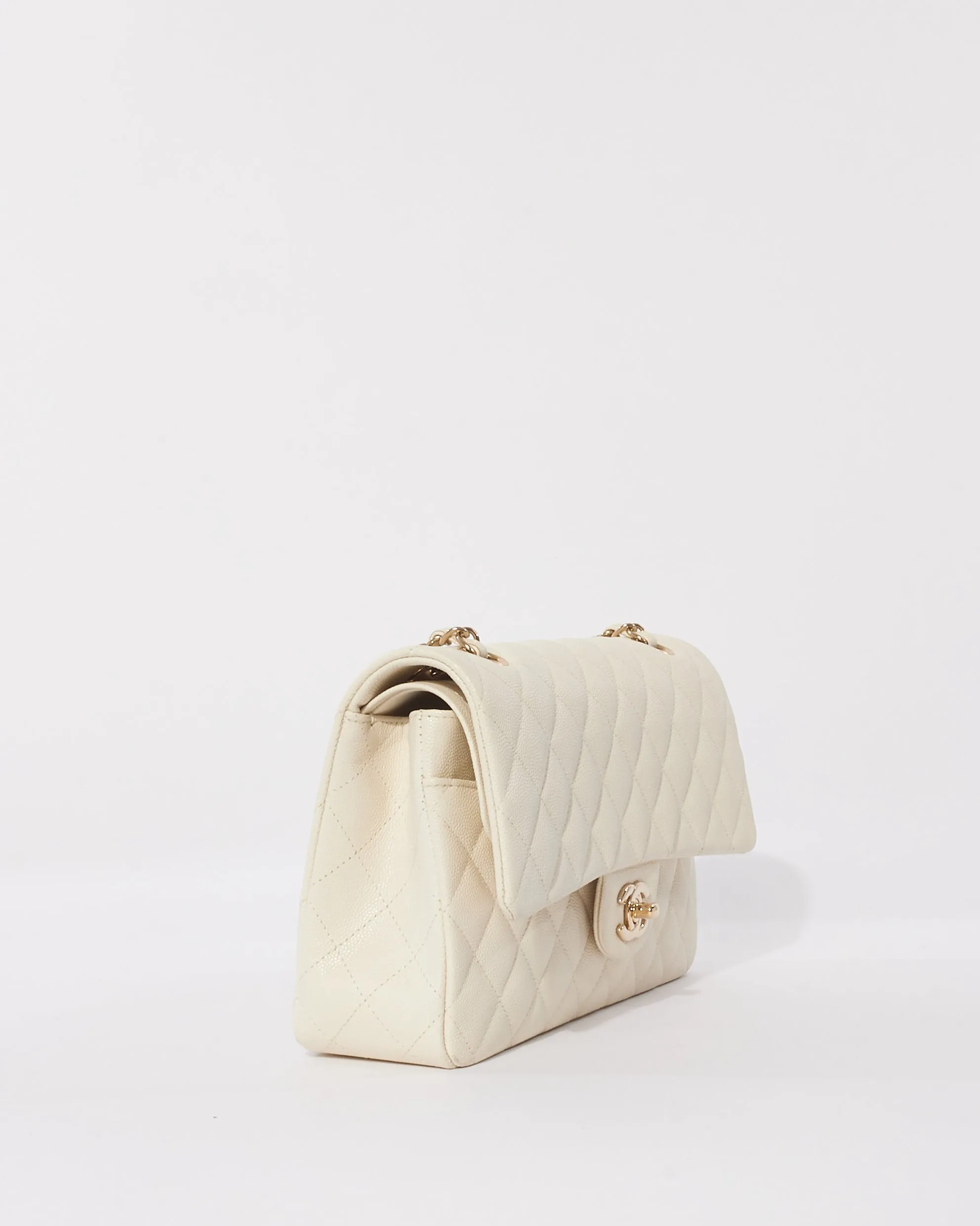 Chanel White Caviar Leather Medium Double Flap Bag CPHW