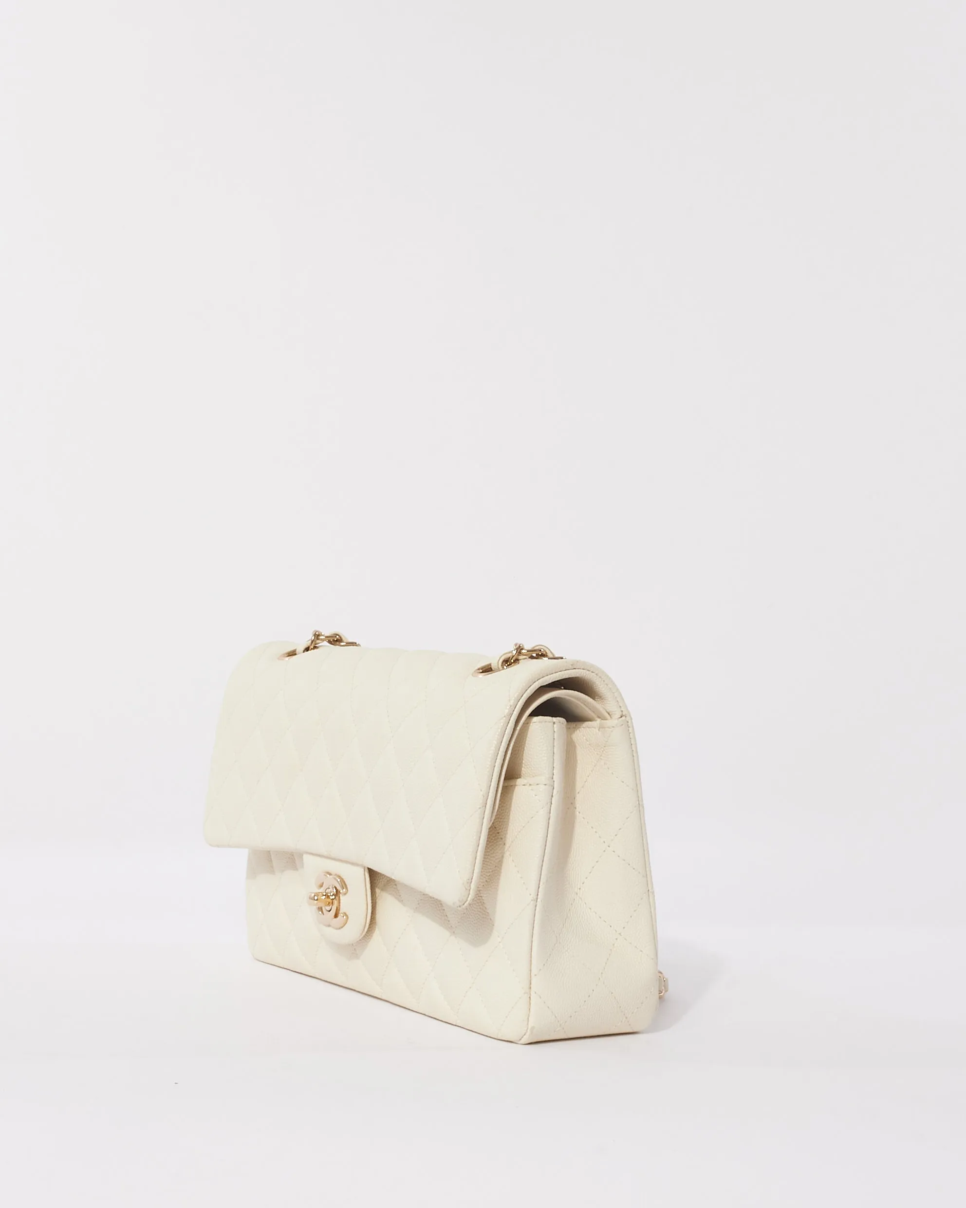 Chanel White Caviar Leather Medium Double Flap Bag CPHW