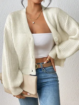 Chaqueta de Punto con Cuello en V para Mujeres