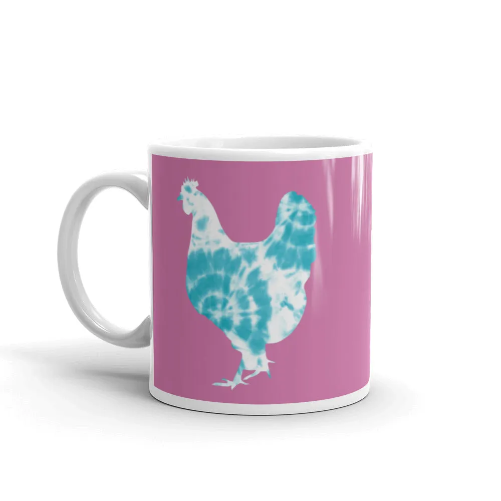 Chicken Silhouette Tie Dye Blue Mug