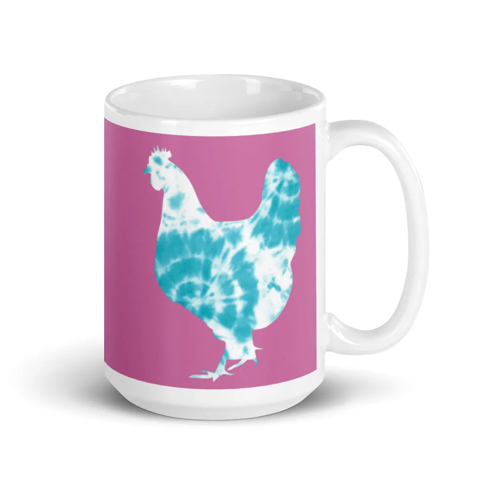 Chicken Silhouette Tie Dye Blue Mug