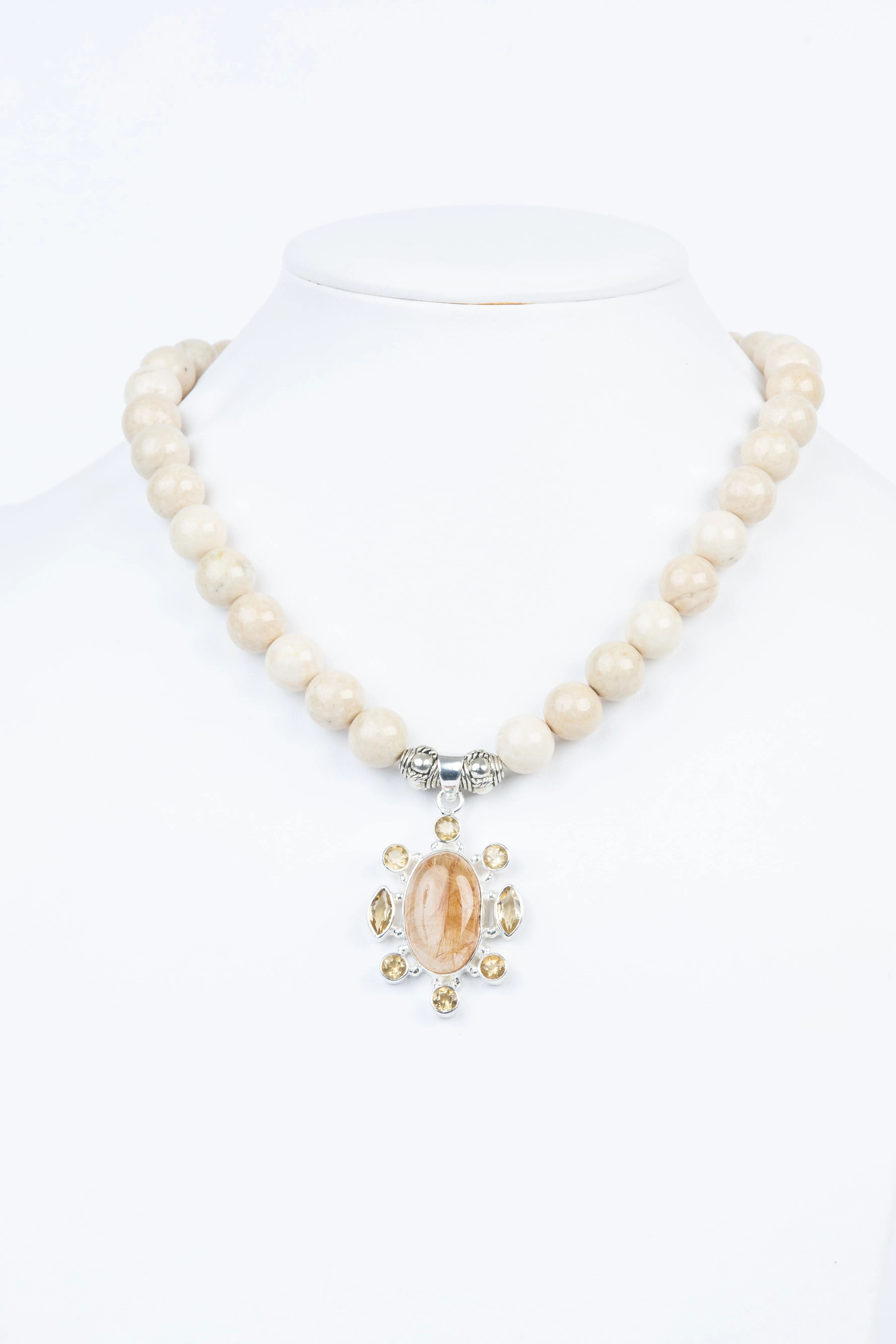 Citrine, Rutilated Quartz, Agate Necklace