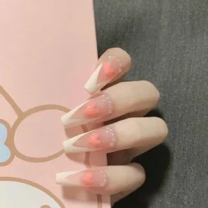 Clear Press On Nails White French Glossy Coffin Heart Nail Kit