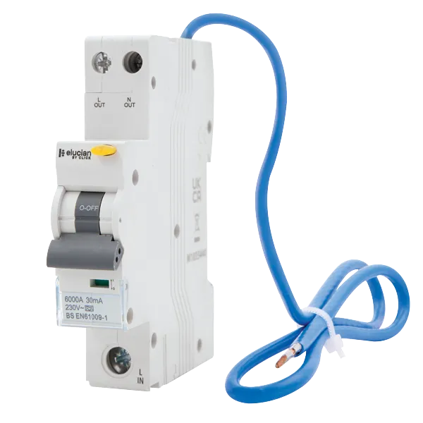 Click Elucian CU1RCBON25C 1 Pole   Switched Neutral True 6kA C Curve 25A RCBO 30mA Trip (Type A)