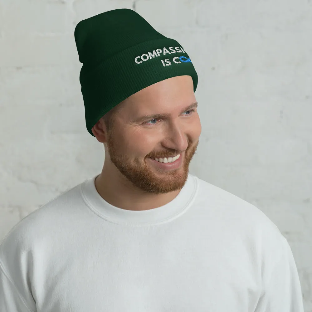 Compassion is Cool - Cuffed Beanie - White Thread