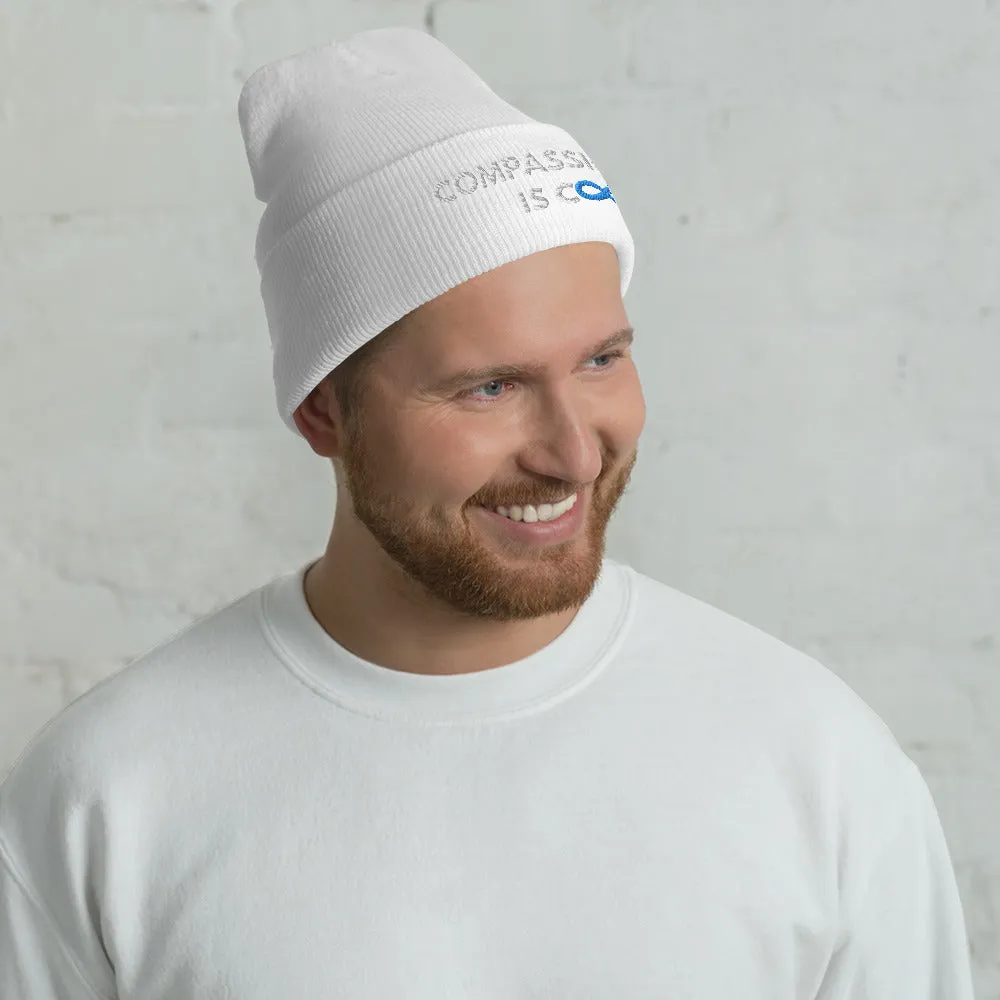 Compassion is Cool - Cuffed Beanie - White Thread