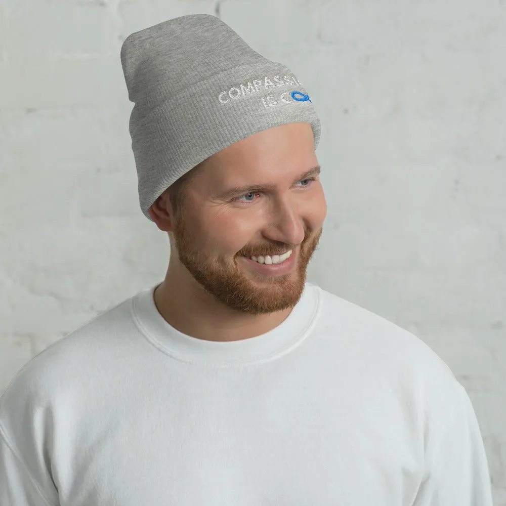 Compassion is Cool - Cuffed Beanie - White Thread
