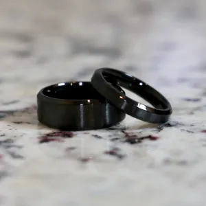 Couples Traditional Black Wedding Band Sets for Him & Her