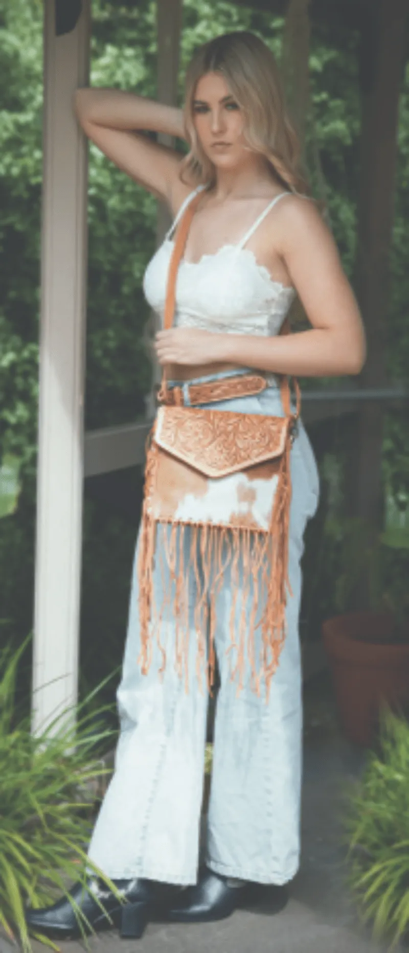 Cowhide Handbag with Fringe
