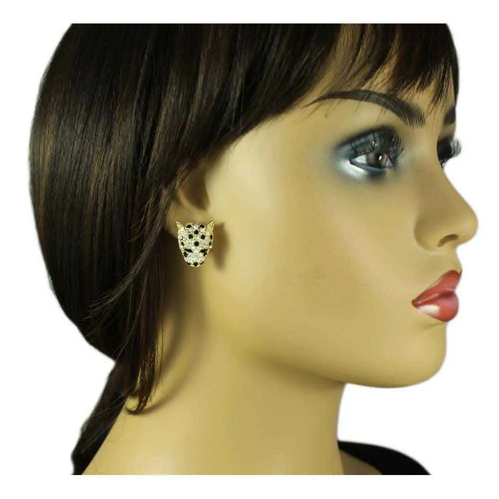 Crystal Gold Leopard Head Pierced Earring - REC557
