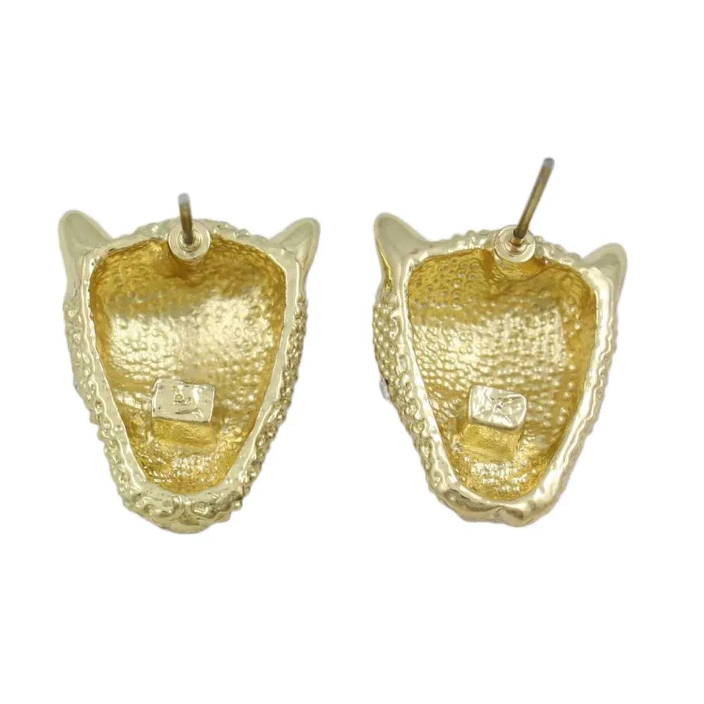 Crystal Gold Leopard Head Pierced Earring - REC557