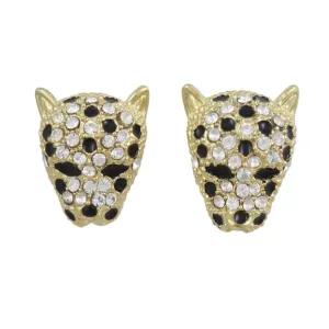 Crystal Gold Leopard Head Pierced Earring - REC557