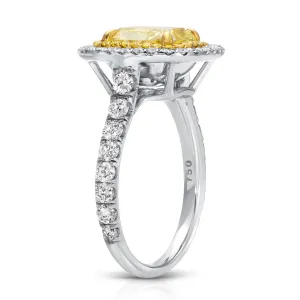 Cushion Cut Fancy Light Yellow Diamond and Halo Ring