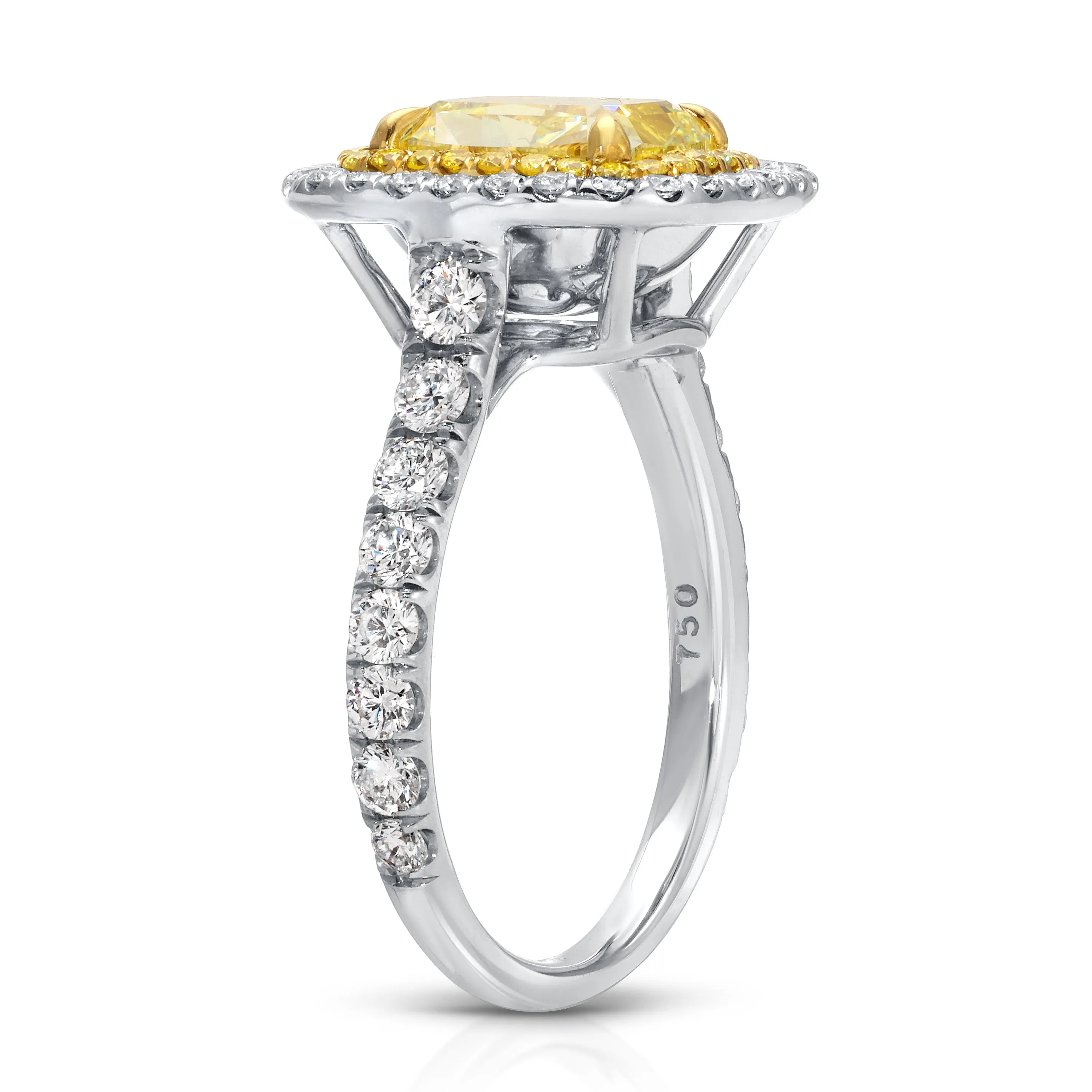 Cushion Cut Fancy Light Yellow Diamond and Halo Ring