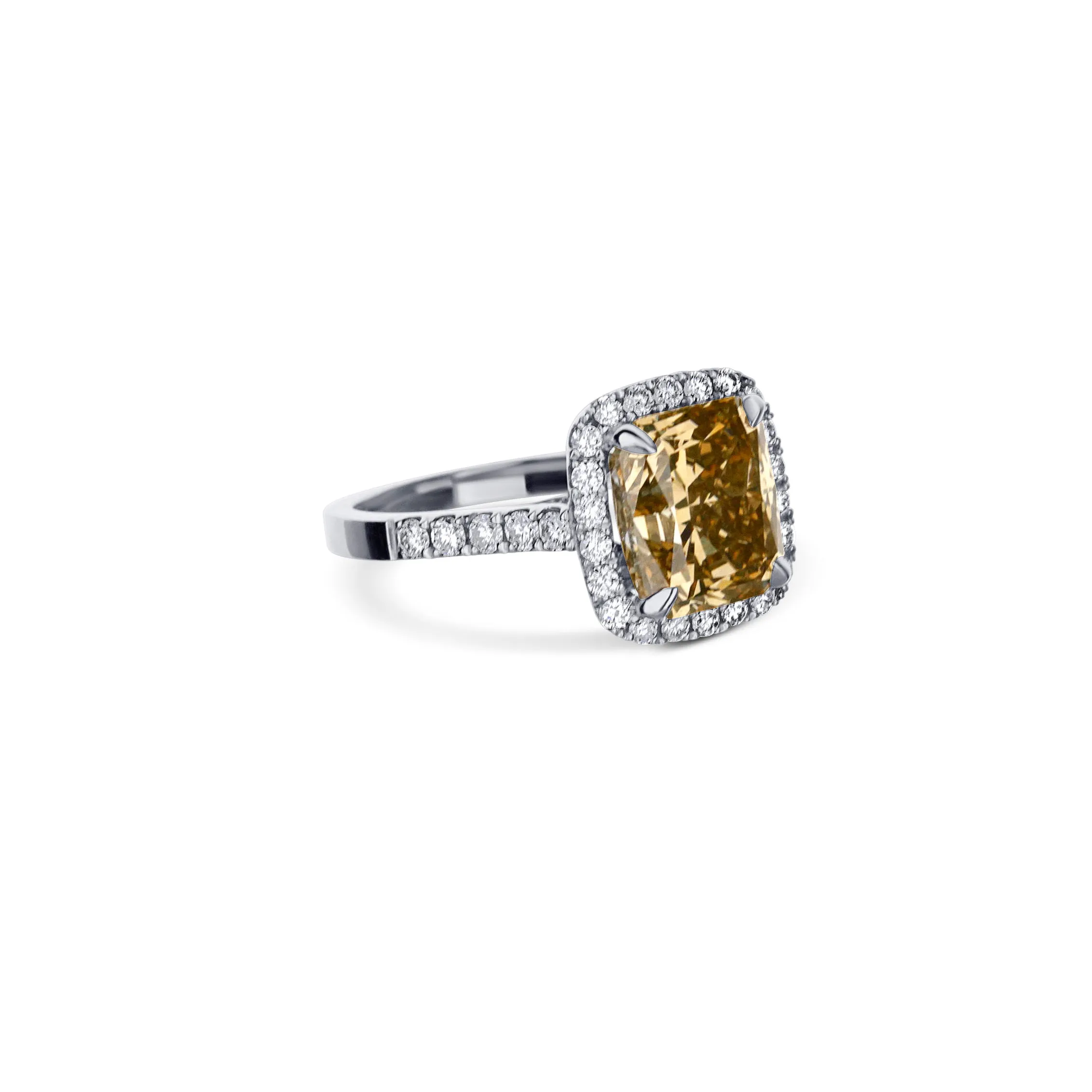 Custom Cushion Fancy Dark Yellow Halo Ring