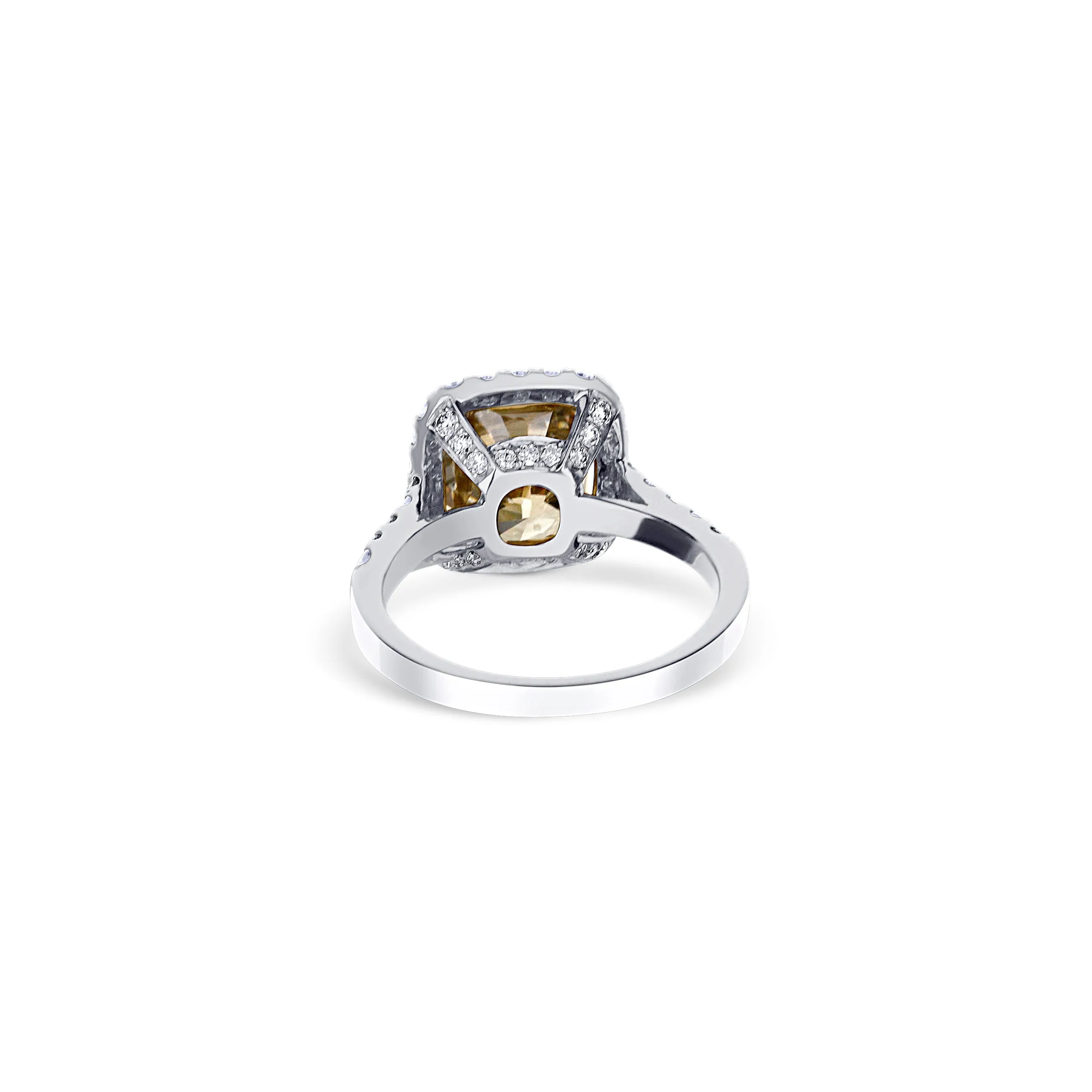 Custom Cushion Fancy Dark Yellow Halo Ring